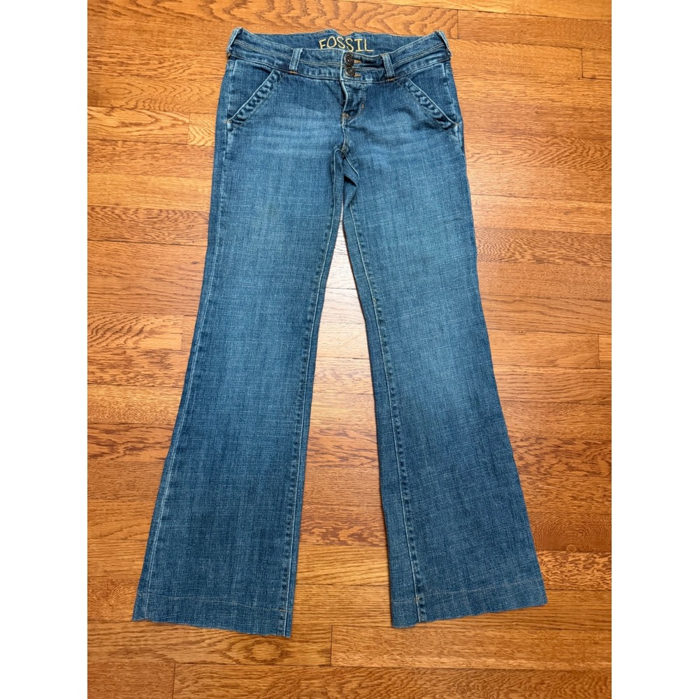Fossil Brand Jeans Womens 2 Blue Denim Flare‎ Leg Low Rise Double Button Y2K